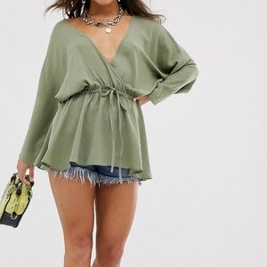Batwing sleeve top with tie waist